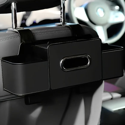 Car Seat Organizer with ABS Box &amp; Tissue Holder. Double Storage for Snacks/Drinks. Easy Install, Durable Resin for All Cars.