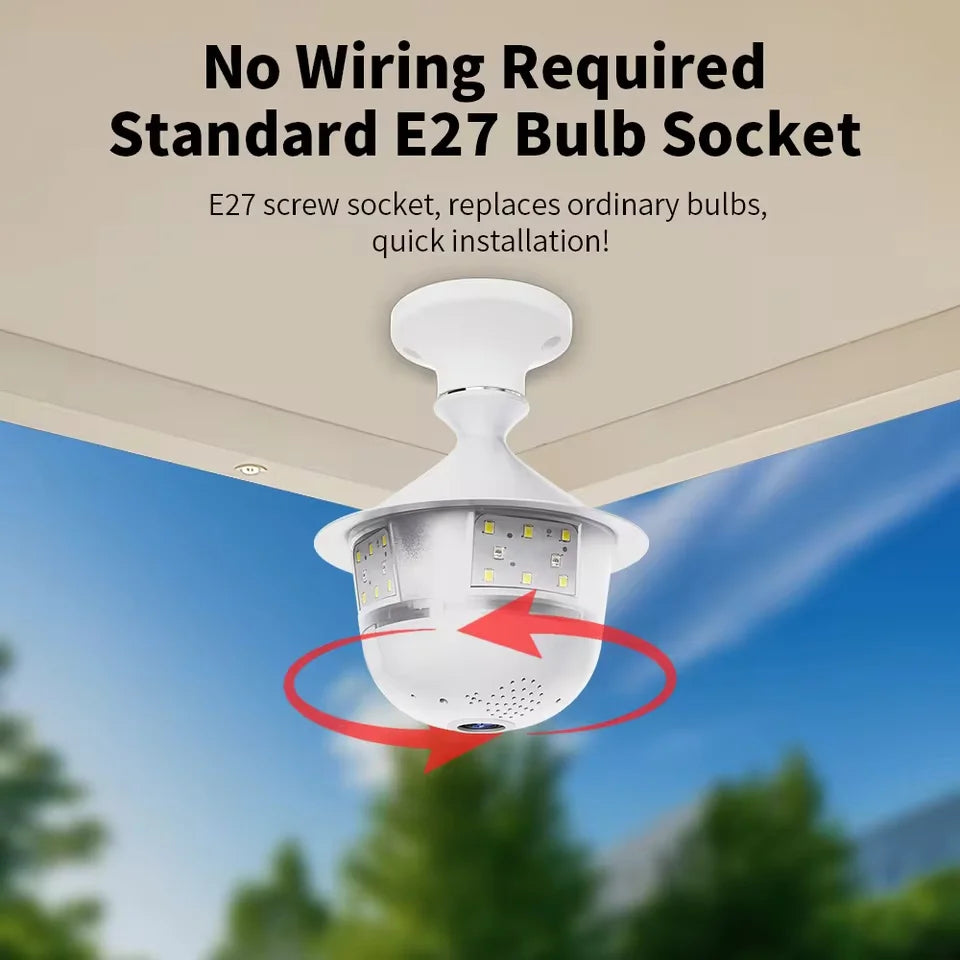 5MP Wifi 360 Panoramic Fisheye Indoor IP CCTV Bulb Security Camera Full Color Night Vision Two-Way Voice Wireless Auto Tracking
