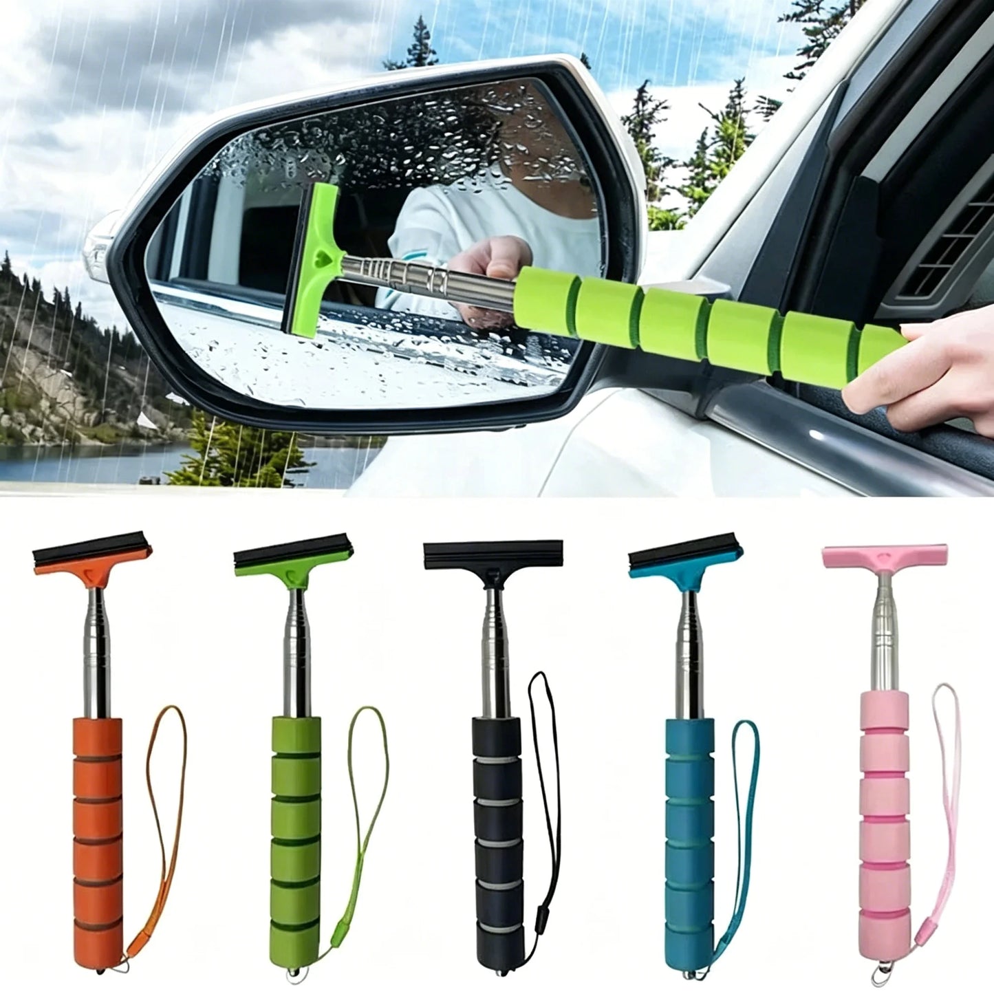 Car Rearview Mirror Wiper Cleaning Tool Auto Glass Mist Cleaner Scraper Car Accessories Handle Telescopic Window Cleaning Brush