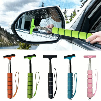 Car Rearview Mirror Wiper Cleaning Tool Auto Glass Mist Cleaner Scraper Car Accessories Handle Telescopic Window Cleaning Brush