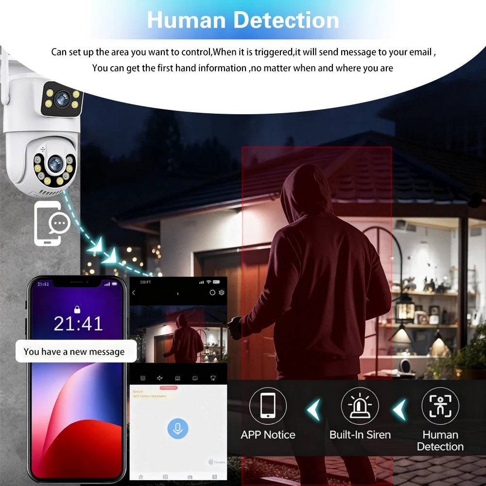 8MP IPC360 Home WIFI IP Camera Dual Lens 2 Screen PTZ Two Way Audio Color Night Vision Outdoor CCTV Surveillance Wireless Camera