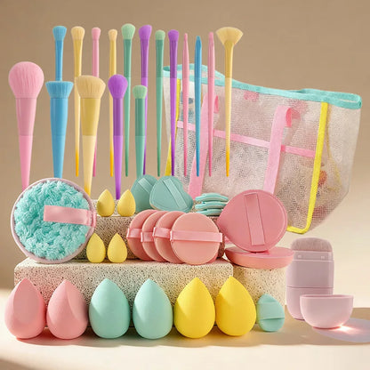 42Pcs Colorful Makeup Tools Set with Brushes Sponges Powder Puff Portable Travel Cosmetic Bag Beauty Kit for Beginners
