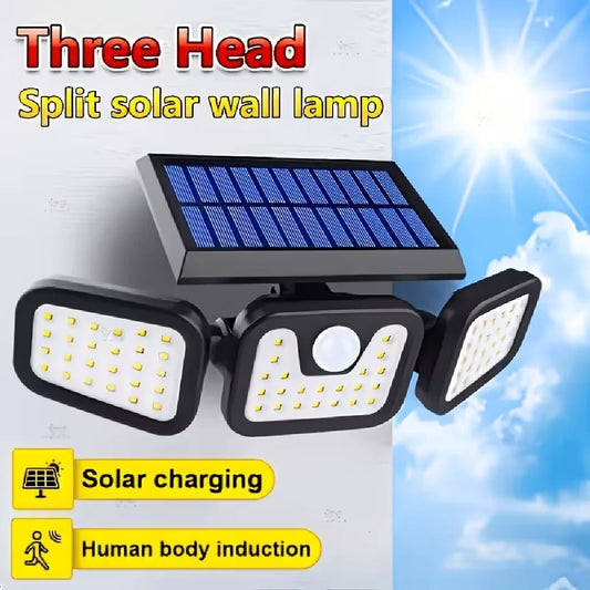 Solar-powered Outdoor Motion-sensor Lights 3-head 270° Wide-angle Security Lights for Yards Patios Garages Driveways Lighting