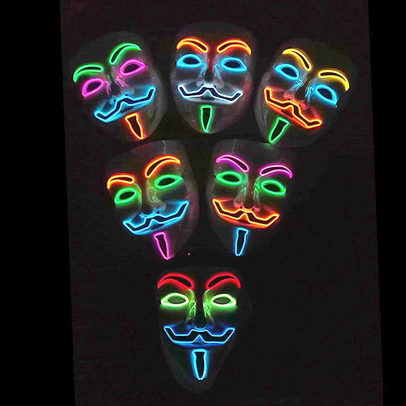 Mixed 4 Colors Halloween Luminous LED Mask Costumes Cosplay Guy Fawkes Mask V For Vendetta Mask Light Up Halloween Night