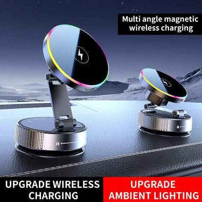 15W Wireless Car Charger Car Phone Holder RGB Colorful Light Vacuum Suction Cup Charging Can 360 Rotate Foldable Phone Holder