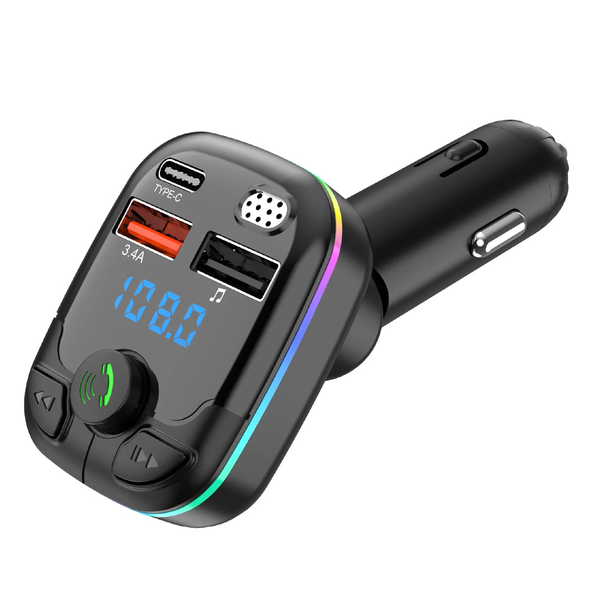 Bluetooth 5.0 Car FM Transmitter PD Type-C Dual USB Ambient Player Handsfree MP3 Charger Type-C Wireless Light PD QC3.0 Adapter