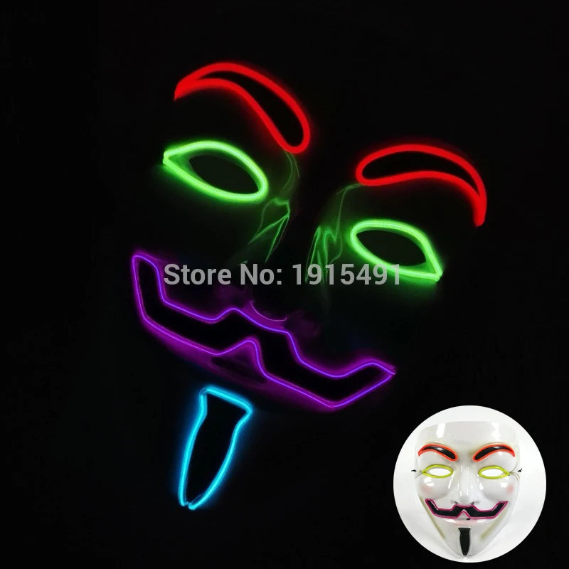 Mixed 4 Colors Halloween Luminous LED Mask Costumes Cosplay Guy Fawkes Mask V For Vendetta Mask Light Up Halloween Night