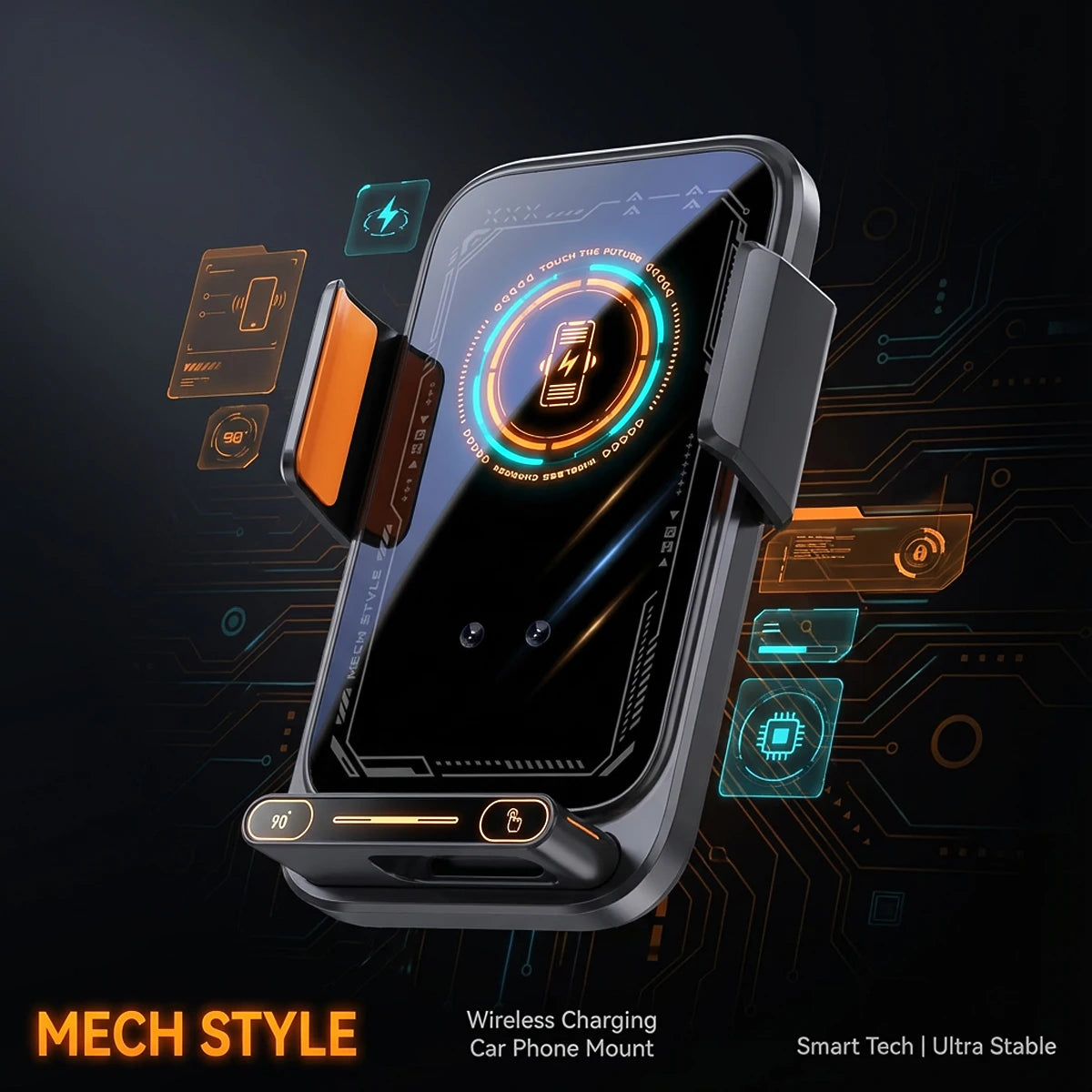 Car Phone Charger Phone Holder 15W Wireless &amp; Wired Charger Auto Sensing One-Touch Release and Rotation Qi FCC ROHS Certified