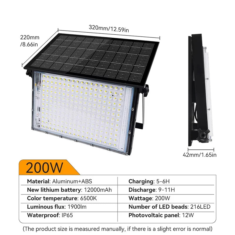 100W 200W LED Portable LED Solar Flood Lights Outdoor Camping Light Waterproof IP65 Wall Light for Garden Backyard