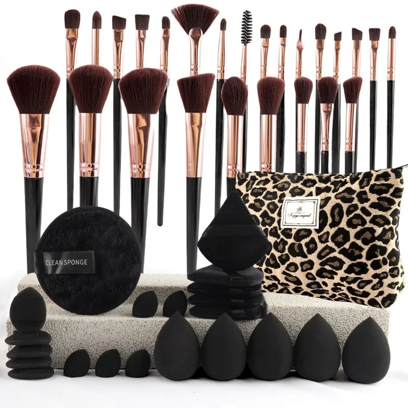 47 piece set of beauty tools, small fragrance makeup bag, makeup brush set, portable toiletry, travel, powder puff, makeup