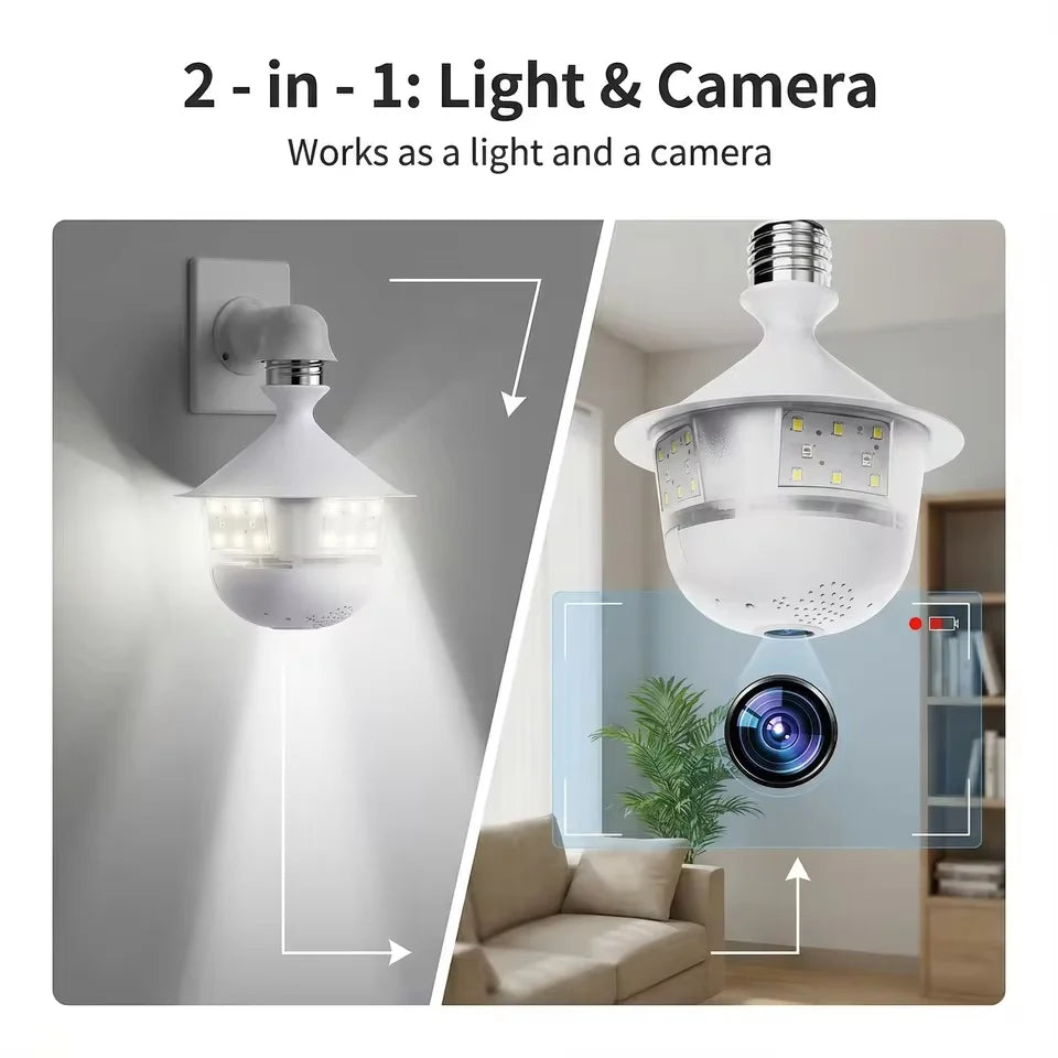 5MP Wifi 360 Panoramic Fisheye Indoor IP CCTV Bulb Security Camera Full Color Night Vision Two-Way Voice Wireless Auto Tracking