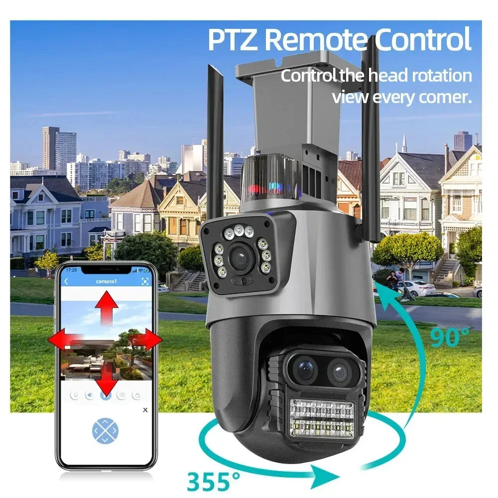 360 Wireless Outdoor 6K 12MP WiFi Security Camera ICSee Smart Three Lens 8X Zoom Video Surveillance IP Camera CCTV Auto Tracking