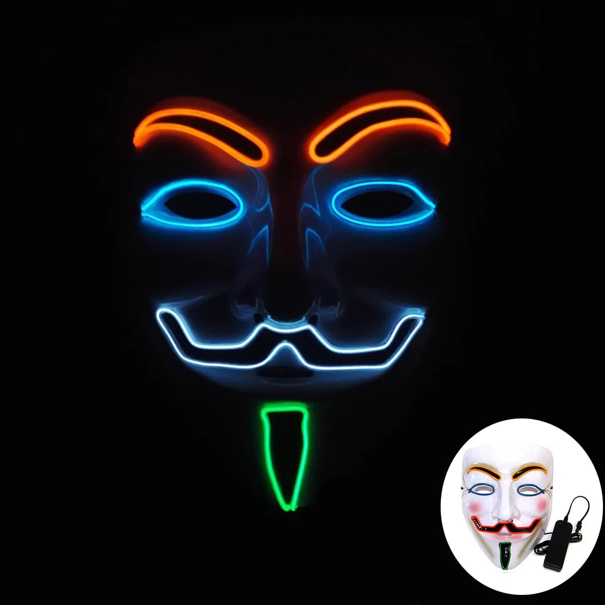 Mixed 4 Colors Halloween Luminous LED Mask Costumes Cosplay Guy Fawkes Mask V For Vendetta Mask Light Up Halloween Night
