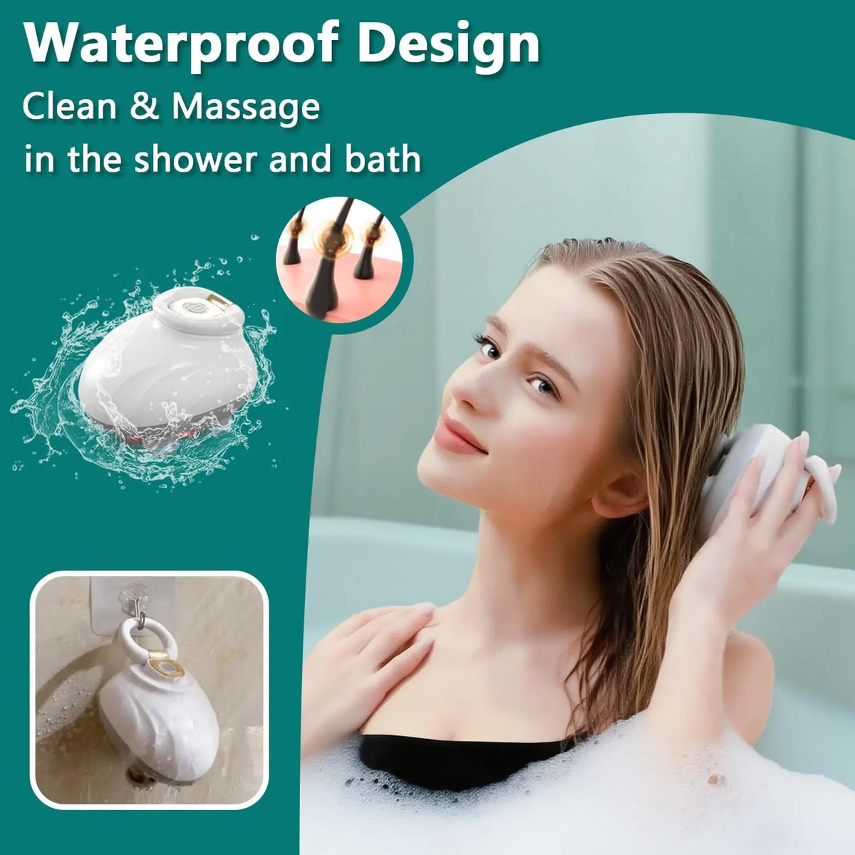 Electric Scalp Massager Cordless Waterproof Head Massager with Kneading Nodes, Handheld Hair Brush for Cleaning &amp; Relaxation