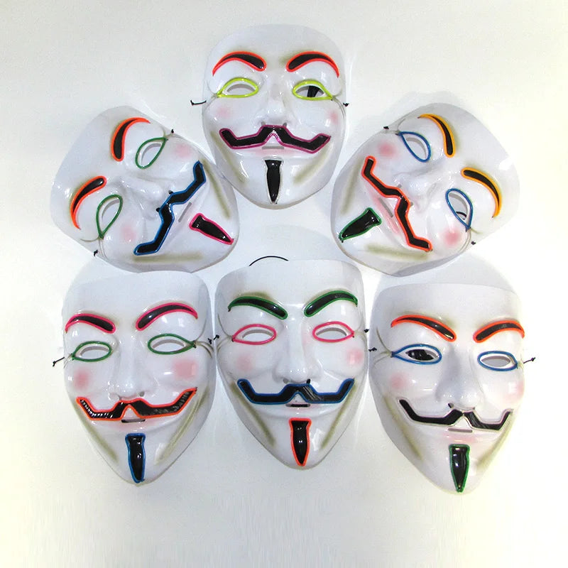 Mixed 4 Colors Halloween Luminous LED Mask Costumes Cosplay Guy Fawkes Mask V For Vendetta Mask Light Up Halloween Night