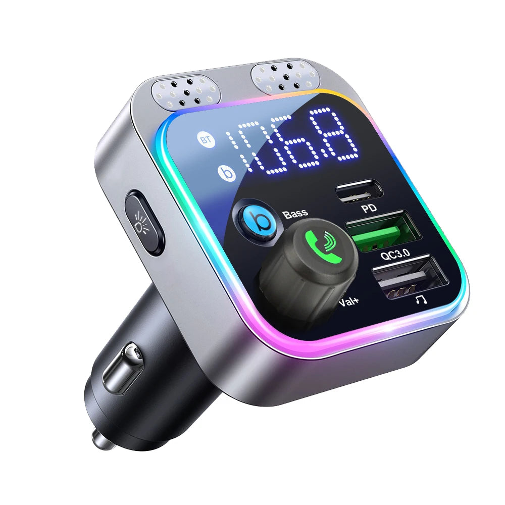 Bluetooth 5.0 FM Transmitter For Car FM Bluetooth Car Adapter Car Charger Bass Boost 3 Ports Charger Bluetooth Adapter