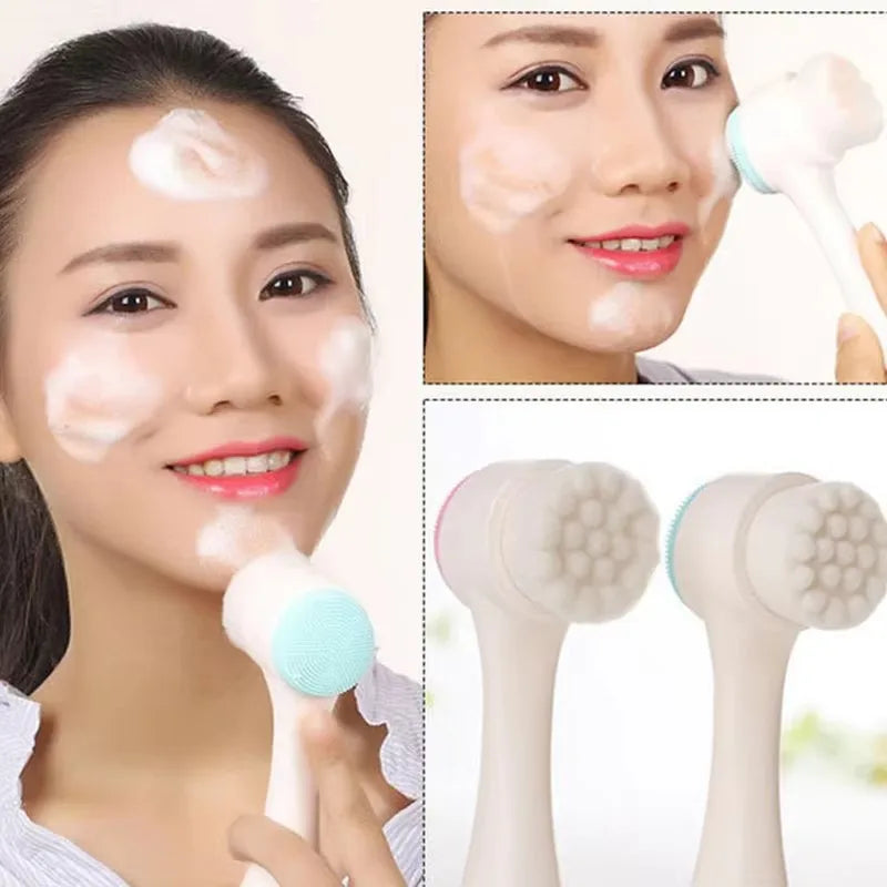 1/2pcs 2-In-1 Facial Silicone Cleansing Brush Facial Soft Silicone Brushes Care Massage Brush Portable Face Deep Cleansing Brush