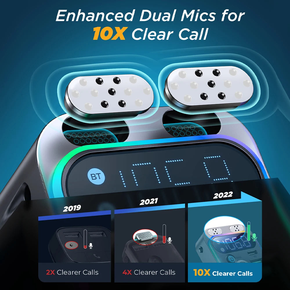 Bluetooth 5.0 FM Transmitter For Car FM Bluetooth Car Adapter Car Charger Bass Boost 3 Ports Charger Bluetooth Adapter