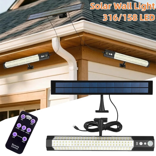 Solar Lights Outdoor Motion Sensor 158LED Flood Lights with Remote Control IP65 Dusk to Dawn Security Spot Lamp For Garden Fence