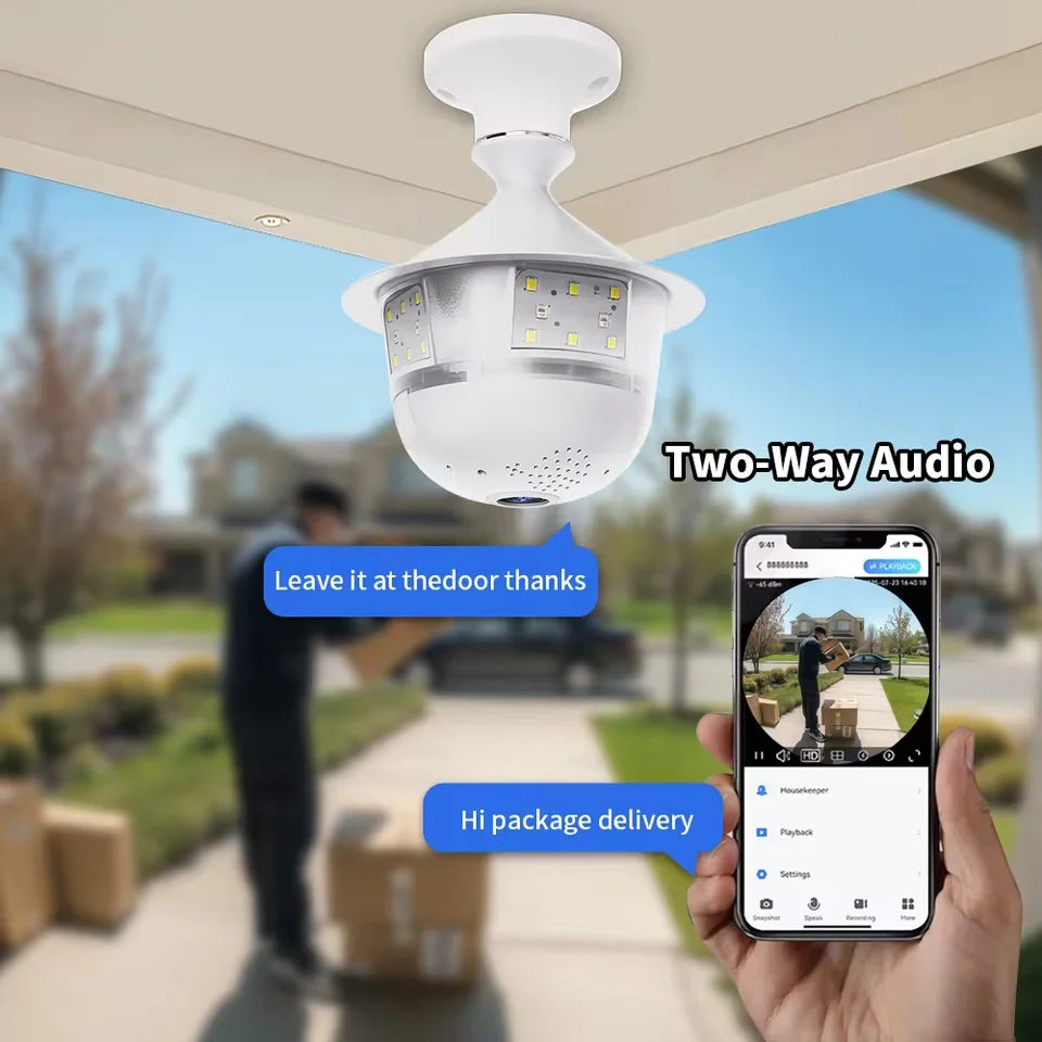 5MP Wifi 360 Panoramic Fisheye Indoor IP CCTV Bulb Security Camera Full Color Night Vision Two-Way Voice Wireless Auto Tracking