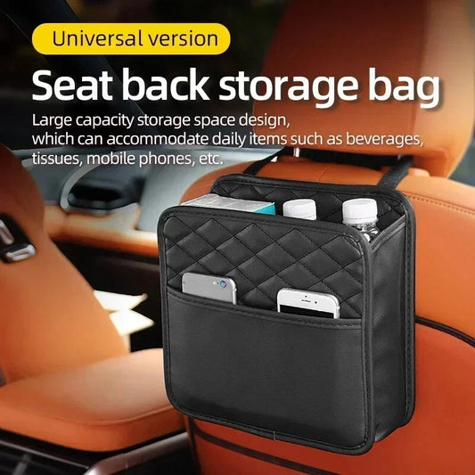 Multifunctional Car Seat Storage Bag Leather Auto Organizer Garbage Bag Universal Fit For Most Car Models