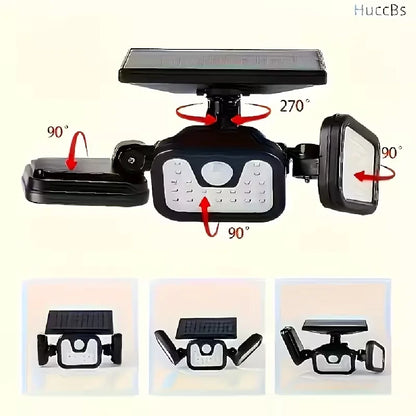 Solar-powered Outdoor Motion-sensor Lights 3-head 270° Wide-angle Security Lights for Yards Patios Garages Driveways Lighting