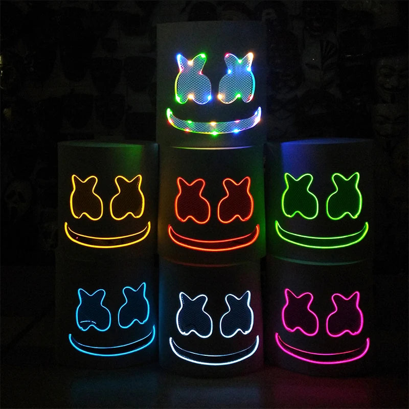 LED DJ Mask Headgear Lifelike Marshmello Mask Breathable Helmet Mask Carnival Festival Halloween Party Props Cosplay.Costume
