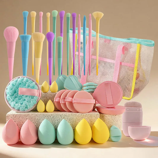42Pcs Colorful Makeup Tools Set with Brushes Sponges Powder Puff Portable Travel Cosmetic Bag Beauty Kit for Beginners