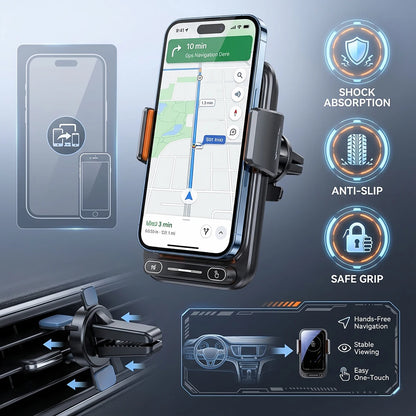 Car Phone Charger Phone Holder 15W Wireless &amp; Wired Charger Auto Sensing One-Touch Release and Rotation Qi FCC ROHS Certified