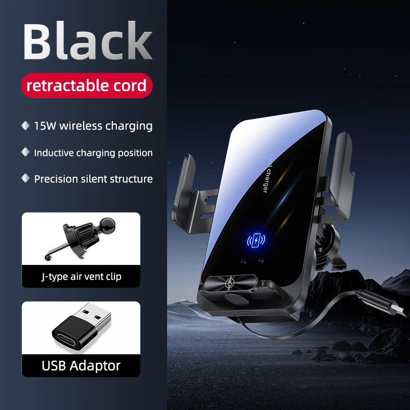 Magnetic Charger 15W Wireless Car Phone Holder with Cable Fast Charging Infrared Sensing Car Mount for iPhone Android