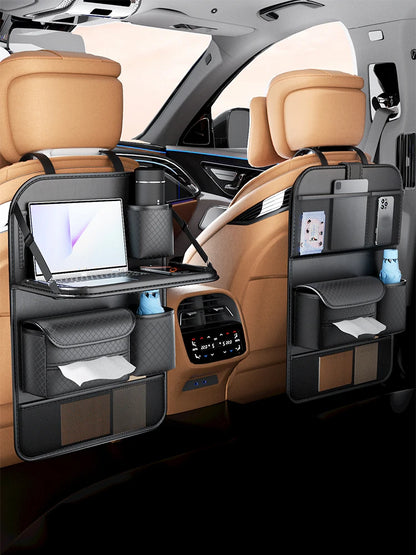 Car Seat Back Organizer Leather Pad Bag Car Storage Organizer Foldable Table Tray Travel Storage Bag Auto Accessories