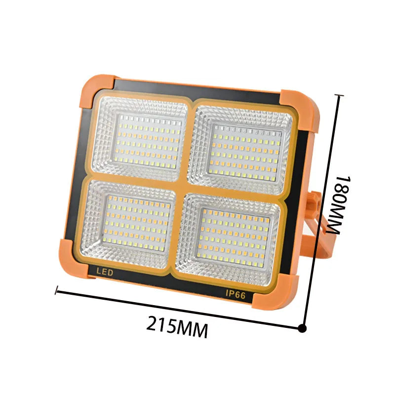 Solar Flood Light Portable LED Work Solar Light 100W IP66 with 5 Gear Adjustable Brightness Rechargeable LED Floor Light