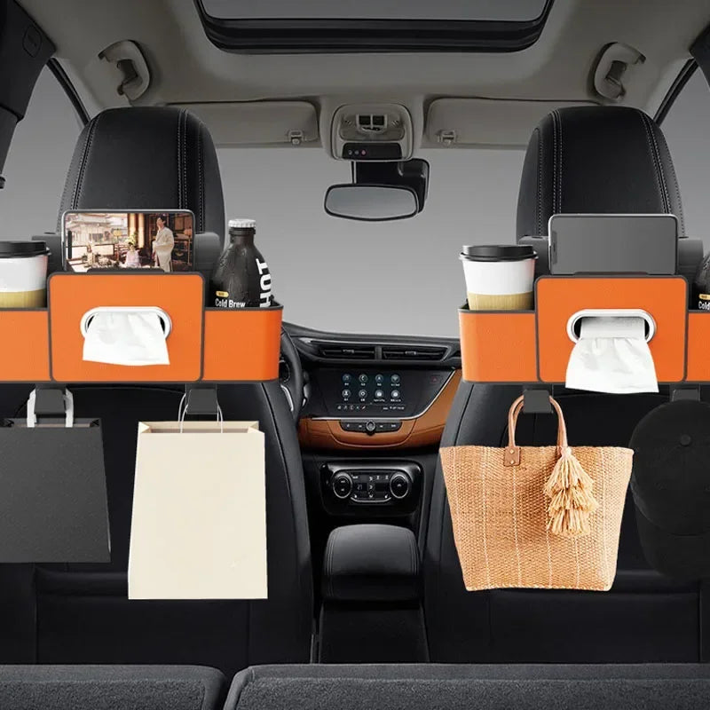 Car Backseat Organizer With Cup Holder+Tissue Box+Phone Mount Auto Seat Back Storage Bag Multifunctional Hanging Organizer