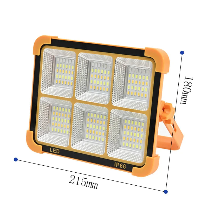 Solar Flood Light Portable LED Work Solar Light 100W IP66 with 5 Gear Adjustable Brightness Rechargeable LED Floor Light