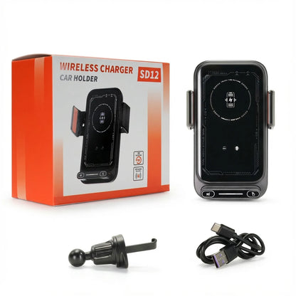 Car Phone Charger Phone Holder 15W Wireless &amp; Wired Charger Auto Sensing One-Touch Release and Rotation Qi FCC ROHS Certified