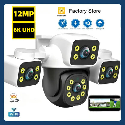 IPC360 Home 6K UHD Outdoor WiFi IP Camera 12MP Triple Lens with AI Human Detection 4K Auto Tracking for CCTV Security Monitoring