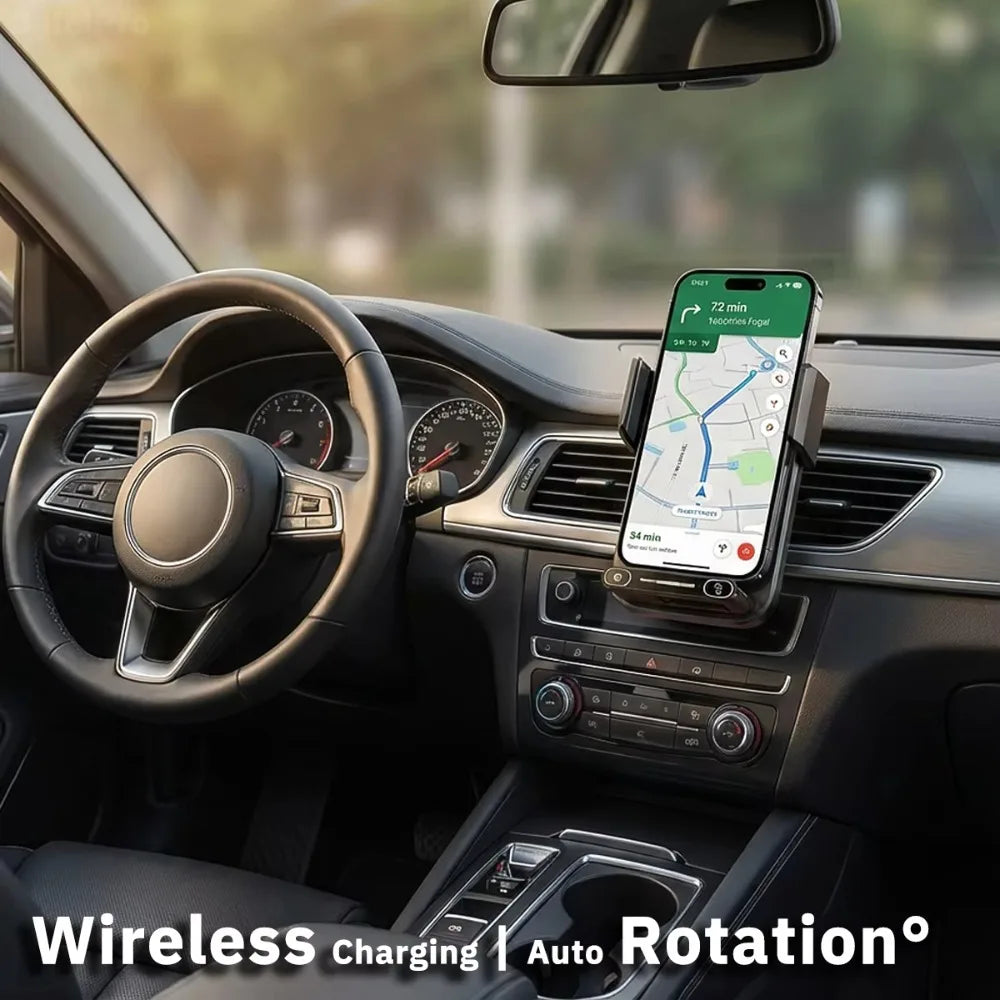 2026 New 15W Wireless Wired Car Charger Phone Holder Auto Sensing One Touch Release 360 Rotation Qi Certified Auto Accessories