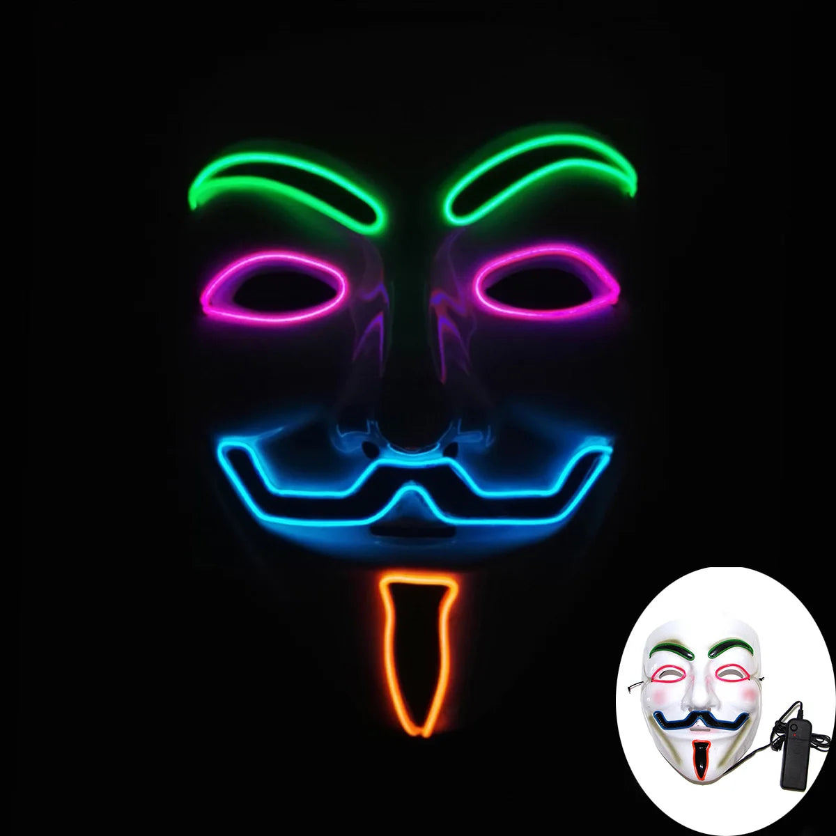 Mixed 4 Colors Halloween Luminous LED Mask Costumes Cosplay Guy Fawkes Mask V For Vendetta Mask Light Up Halloween Night