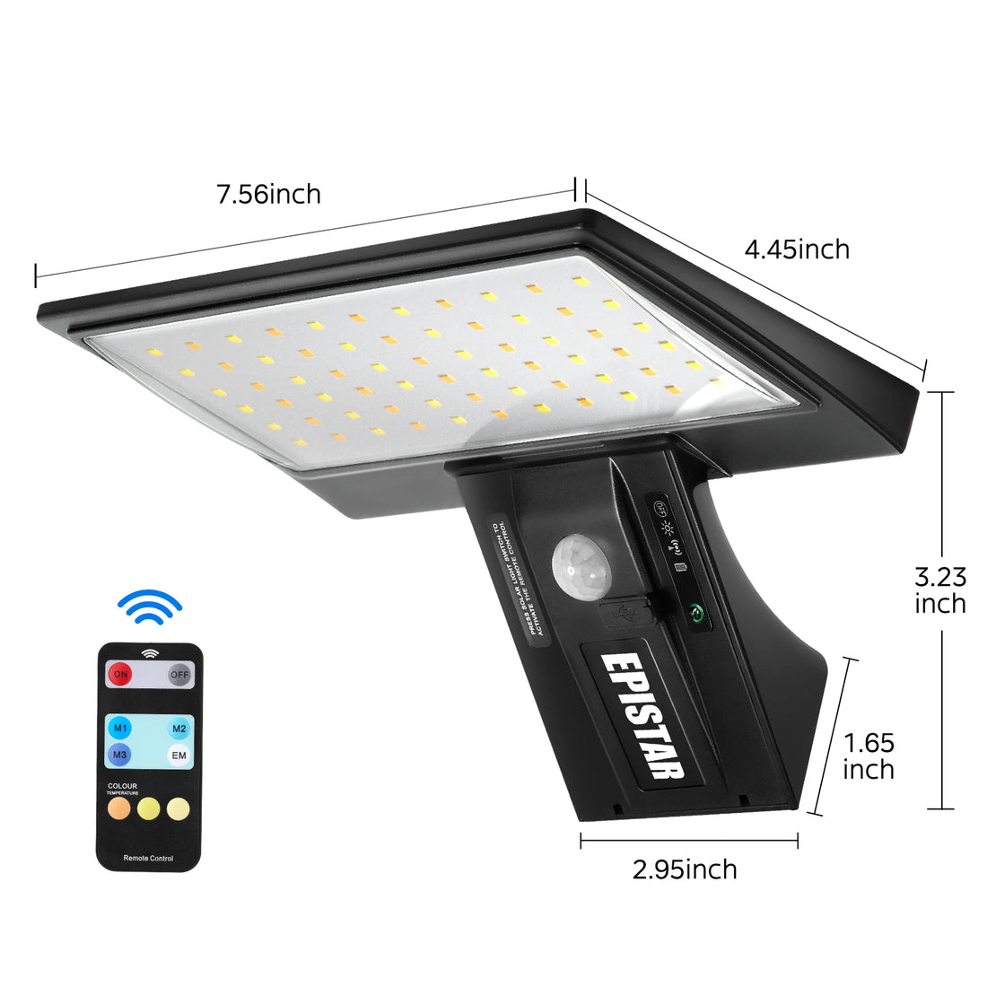 Solar OutdoorLights Motion Sensor with Control 90LED 3 Color 4Modes Security Flood Waterproof Light for Porch Yard Garden