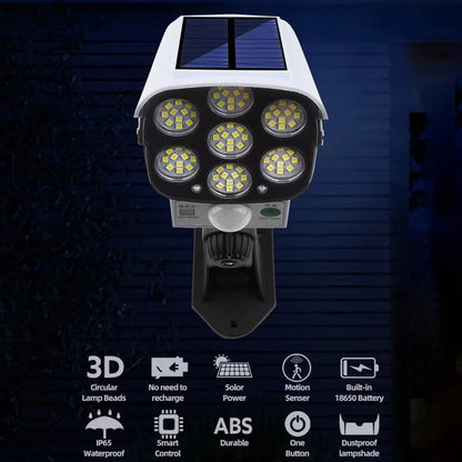 Solar Outdoor Motion Sensor Light 77 LED Spotlight With Waterproof Wireless Fake Security Camera for Porch Garden Patio Driveway