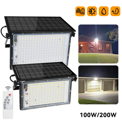 100W 200W LED Portable LED Solar Flood Lights Outdoor Camping Light Waterproof IP65 Wall Light for Garden Backyard