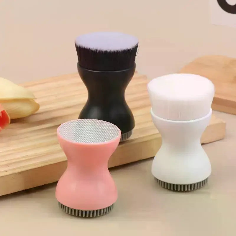 Double-Sided Mini Manual Facial Cleansing Brush Silicone Massage Face Brush Soft Bristles Handheld Cleaning Device Pore Cleaner