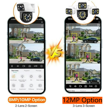 IPC360 Home 6K UHD Outdoor WiFi IP Camera 12MP Triple Lens with AI Human Detection 4K Auto Tracking for CCTV Security Monitoring
