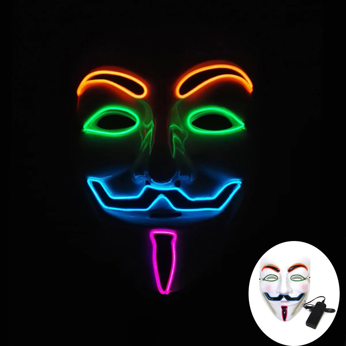 Mixed 4 Colors Halloween Luminous LED Mask Costumes Cosplay Guy Fawkes Mask V For Vendetta Mask Light Up Halloween Night