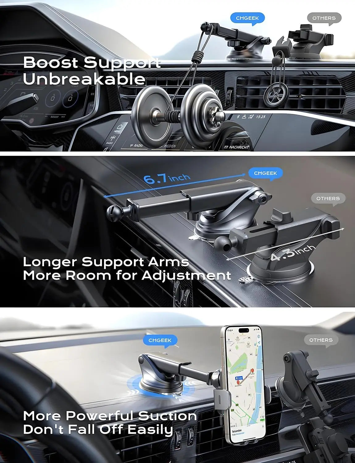 Wireless Car Charger, 2025 Upgrade 15W Fast Charging Auto Clamping Car Phone Holder Charger, Phone Holders for car Mount