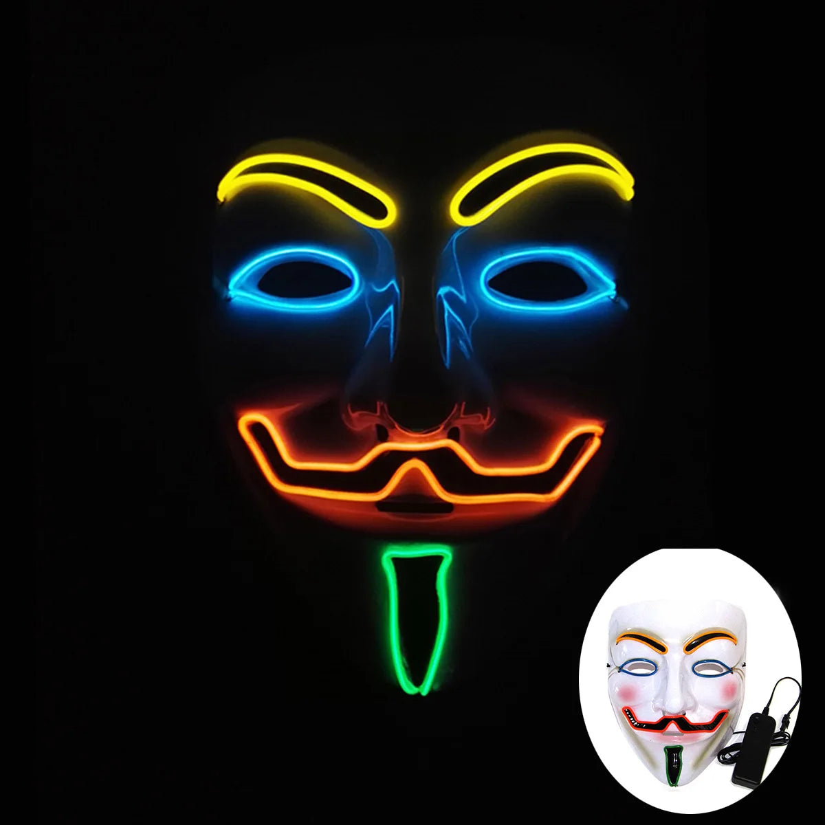 Mixed 4 Colors Halloween Luminous LED Mask Costumes Cosplay Guy Fawkes Mask V For Vendetta Mask Light Up Halloween Night
