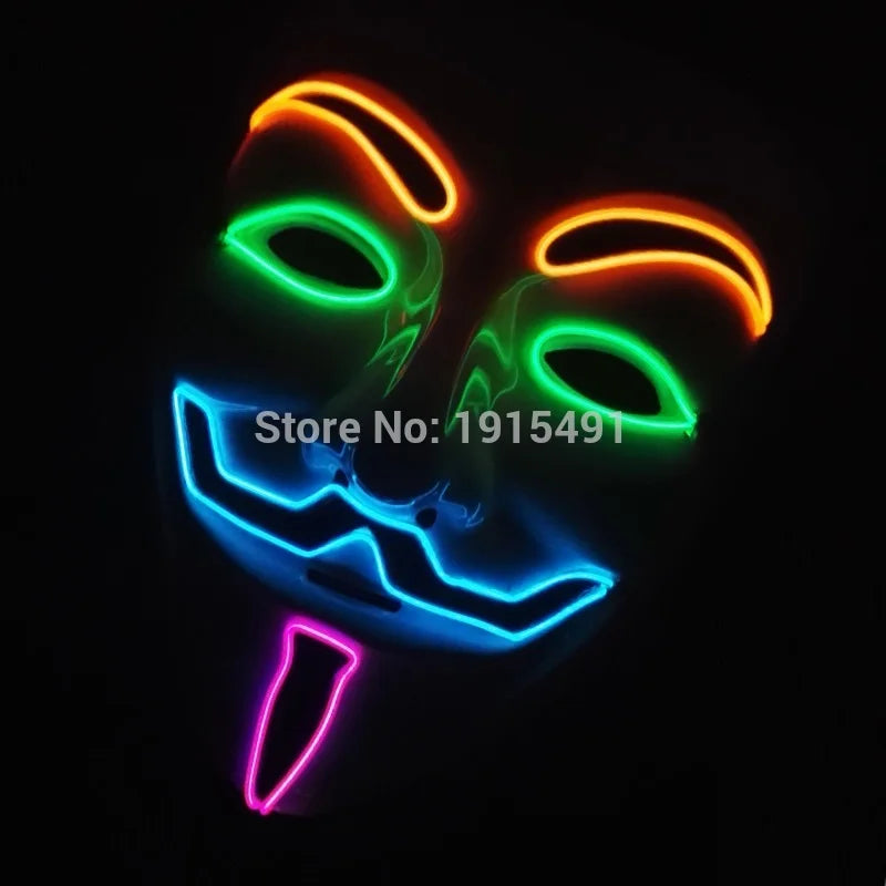 Mixed 4 Colors Halloween Luminous LED Mask Costumes Cosplay Guy Fawkes Mask V For Vendetta Mask Light Up Halloween Night