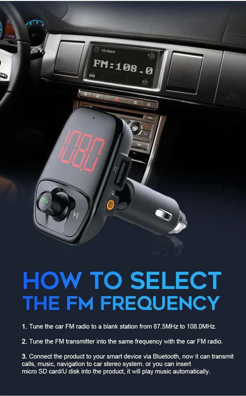 2024 5V FM Transmitter AUX Modulator Bluetooth 5.4 Wireless Car Radio Adapter Handsfree Car Kit Charger TF USB MP3 Player