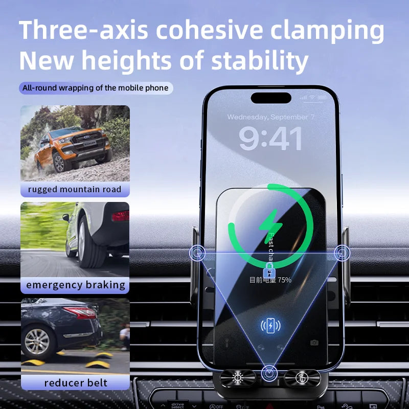Magnetic Charger 15W Wireless Car Phone Holder with Cable Fast Charging Infrared Sensing Car Mount for iPhone Android