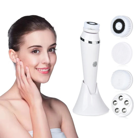 Facial Cleansing Brush 4 in 1 Electric Rechargeable Waterproof Rotating Face Cleaner Deep Pore Cleansing Skin Care Tool